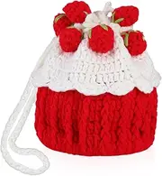 [VERDANVERSE] Strawberry Cake Bun Knitted Purse Bucket Bag Soft Material Drawstring Jewelry Pouch