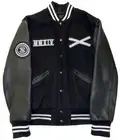 The Weeknd Men's XO Bomber Jacket Black Faux Wool leather Sleeves Varsity Jacket