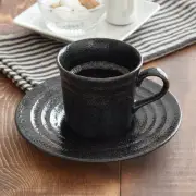 Coffee cup & saucer, border, glossy black, coffee mug, cup, plate, From Japan