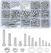 Nuts and Bolts Assortment Kit, M3 M4 M5 Carbon Steel Screws Bolts and Nuts and Washers Assortment Set with Flat Washers, Machine Screws Nuts and Bolts, with Storage Case
