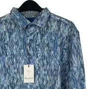 NEW Robert Graham Monza Mens 1XLT Flip Cuff Cotton Abstract Button Up Blue $155