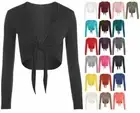 Ladies Women Plain Bolero Front Tie Cropped Long Sleeve Cardigan Top Shrug