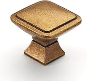 9BUILD 6 Pack 1.2 Inch Antique Brass Cabinet Knobs - Square Vintage Kitchen Drawer Knobs for Cabinets, Retro Dresser