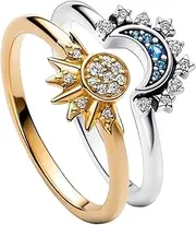 [HEIMAXING] 1 Pair Celestial Sun and Moon Ring Set, Sparkling Sun Moon Ring with 14k Gold/Silver Plating, Friendship Promise Matching Rings, Anniversary Birthday Gifts for Women