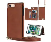 For iPhone 6/7/8/SE2 Wallet Case with Strap - Brown