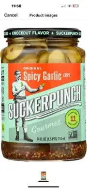 Suckerpunch Gourmet Spicy Garlic Pickle Chips Jar, 24 Fluid Ounce, 6 Per Case