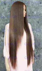 Light Brown/Blonde Extra Long Straight Lace Front Human Hair Blend Wig EVFN