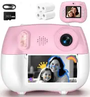 Kids Camera Instant Print - Front Rear Dual Selfie Kid Camera,Fun Birthday Gift for Girls Boys Ages 3-12, HD Digital Video Cameras-Pink