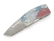 G. Sakai Seki Japan Ukimon Mt. Fuji Damascus Tanto Money Clip Folding Knife