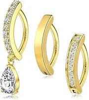 [CHARMONLINE] 14K Gold Filled Belly Button Ring 14G Navel Ring Stainless Steel Clicker Belly Rings Hoop CZ Teardrop Reverse Belly Button Rings Belly Piercings Jewelry for Women ﻿
