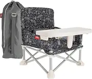 Nuby Easy Go Pop Up Foldable Booster Seat with Removable Tray and Travel Bag - Travel Floor and Booster Seat for Indoor/Outdoor Use - 3-Point Safety Adjustable Straps - 6+ Months, Black & White