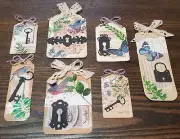 Lot of 7 Handmade Junk Journal Tags Card Making Gift Vintage Ephemera Lock Keys