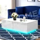 White Coffee Table Storage RGB LED 4 Drawers Side Table Living Room Furniture