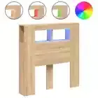LED Lights Cabinet Wooden Bed Frame Head Storage Shelf Bedhead Oak 100cm