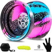 [YOYOSTUDIO] V22 Yoyo for Kids 8-12 or Above, Responsive Yoyo Professional with Unrsponsive Yoyo Accessory Kit, Professional Trick Yo Yo for Adults with 10 Yo-Yo Strings, Case & Glove - Black Blue Pink