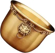 FUNOMOCYA Lion Head Copper Treasure Basin Feng Shui Decor Golden Decorative Cup for Office Home
