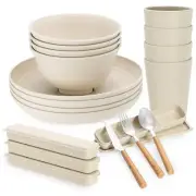 28pc Dinnerware Plates Bowls 28pcs Wheat Straw Sets For 4 And Microwave Safe