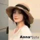 【AnnaSofia】遮陽防曬淑女帽草帽漁夫帽-純手工後垂黑結平織 現貨(駝系)