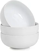WishDeco Salad Bowls Set of 3, Ceramic Pasta Bowls, 1100ml Serving Bowls, 17.7cm White Bowls for Soup, Cereal, Noodle Ramen, Fruit, Dessert, Microwave & Dishwasher Safe