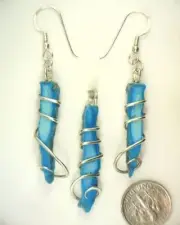 43.96ct Blue Turquoise Pendant & Earring Set in Sterling Silver Wire Wraps