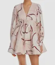 $495 Aje Women's Pink Amelia Long Sleeve Linen Blend Minidress Size 4