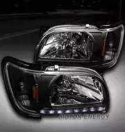 01-04 TOYOTA TACOMA TRUCK DRL LED CRYSTAL HEAD LIGHT+CORNER BLACK LEFT+RIGHT SET (for: Toyota)