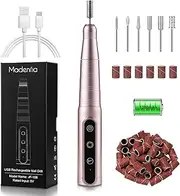 Madenia Rechargeable Electric Nail File with 3 Speed Adjustment, 30000 RPM Portable Nail Drill Machine E file for Acrylic Gel Nails, Pink