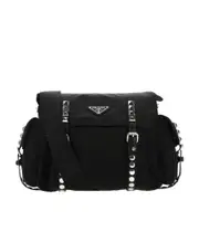 Prada Stud Embellished Strap Shoulder Bag One size black