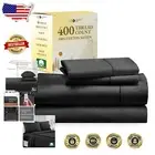Soft, Breathable 100% Cotton Full Sheet Set with Cooling Sateen Finish - Black