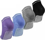 4 Pairs Unisex Non Slip Yoga Pilates Socks for Martial Arts Fitness Dance Barre, MH MOIHSING Grip Socks Full Toe Ankle Grip Socks for Yoga, Hospital, Pilates, Barre, Ankle, Cushioned