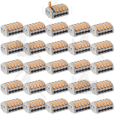 5 Pole 25x Lever Lock Reusable Electrical Connector Wire Clamp Terminal Block