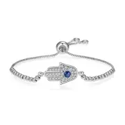 Hamsa Bracelet Evil Eye Bracelets,18K Gold Plated Adjustable Silver Fatima Ha...