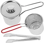 Vaguelly 1 Set Stainless Steel Deep Fryer Pot with Handle Strainer Basket Kitchen Cookware for Tempura Quick Heating Scald Design