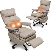 SOFTREST Executive Office Chair with Footrest,Sustainable Leather Electric Ergonomic Reclining Home Office Desk Chairs with Massage,Big and Tall Comfy Computer Chair with Wheels High Back 400LB,Khaki