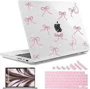 May Chen for MacBook Pro 14 inch M3 M2 M1 Chip (Models: A3401 A3185 A2918 A2995 A2779 A2442) 2021 2022 2023 2024 Release, Bow Print Hard Shell Case wtih Keyboard Cover, Clear Glitter