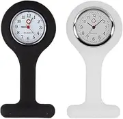 [T Tersely] 2 Pack Nurse Watch Brooch, Nurse Fob Watches, Silicone Nurse Doctor Brooch Fob Watch Lapel Pin Clip on Hanging Pocket Watch for Men Women,Black White