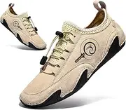 [Lymphvity] Men's ltalian Handmade Leather Sneakers Outdoor Slip On Non-Slip Walking Shoes Breathable Lightweight Lace Up Walking Driving Sports Shoes