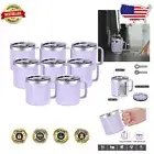 Bulk 14oz Double Wall Insulated Coffee Mugs with Lid - Purple 8 Pack for Gifts