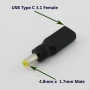 1x USB 3.1 Type C Female to 4.8mm x 1.7mm Male DC Power Charge Adapter Connector