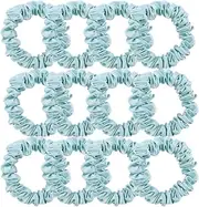 12 Pcs Skinny Satin Silk Scrunchies Hair Ties for Women Girls Bracelets Ponytail Holder Thin Hair Bands Elastic Ropes Hair Bun Accessories (Skinny 12Pcs-Crystalline)