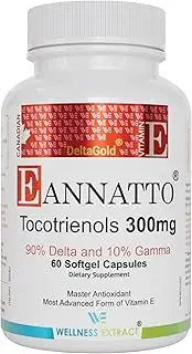 Eannatto Tocotrienols Vitamin E Supplements Tocopherol Free, Supports Immune Health, Non-GMO, Gluten Free & Antioxidant (300MG 60 Softgels)