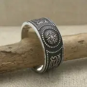 Size 10.5 Irish Silver Celtic Warrior Shield Wedding Ring 9 mm Oxidized Finish