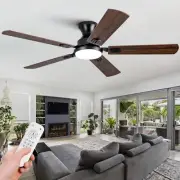 52 Inch Ceiling Fans with Lights and Remote,Low Profile Flush Mount Modern Bl...