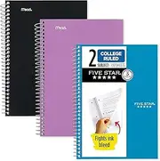 Five Star Spiral Notebooks, 2 Subject, College Ruled Paper, 100 Sheets, 9-1/2" x 6", Colors Selected for You, 3 Pack (73521)