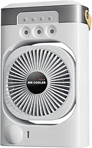 Air Conditioner, Portable Desk Fan with 3-Speed Air Circulation, 7-Color LED Night Light, Cool Mist Humidifier, Compact Cooling for Offices, Bedroom, and Cubicle, 10.24x6.3 Inches