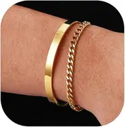 [P. BLAKE] P.BLAKE 2 Pcs Stack Bracelets for Men Women, 925 Sterling Silver Bangle Cuff Link Cuban/Rope/Snake Chain Bracelet Set Jewelry Gifts
