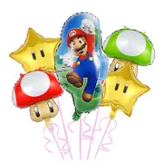 5PC Super Mario Star Foil Balloon Set Birthday Party Supplies Decoration