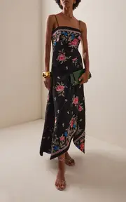 [Erdem] Floral Draped Midi Cocktail Dress