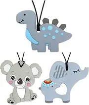 Panny & Mody 3 Pack Sensory Chew Necklaces Australian Local Manufacturer Cute Silicone Animal Pendant Necklaces (Grey)