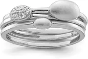 [JewelryWeb] 925 Sterling Silver Solid Brushed Polished CZ Simulated Diamond 3 Ring Set Band Style-Ring for Women
